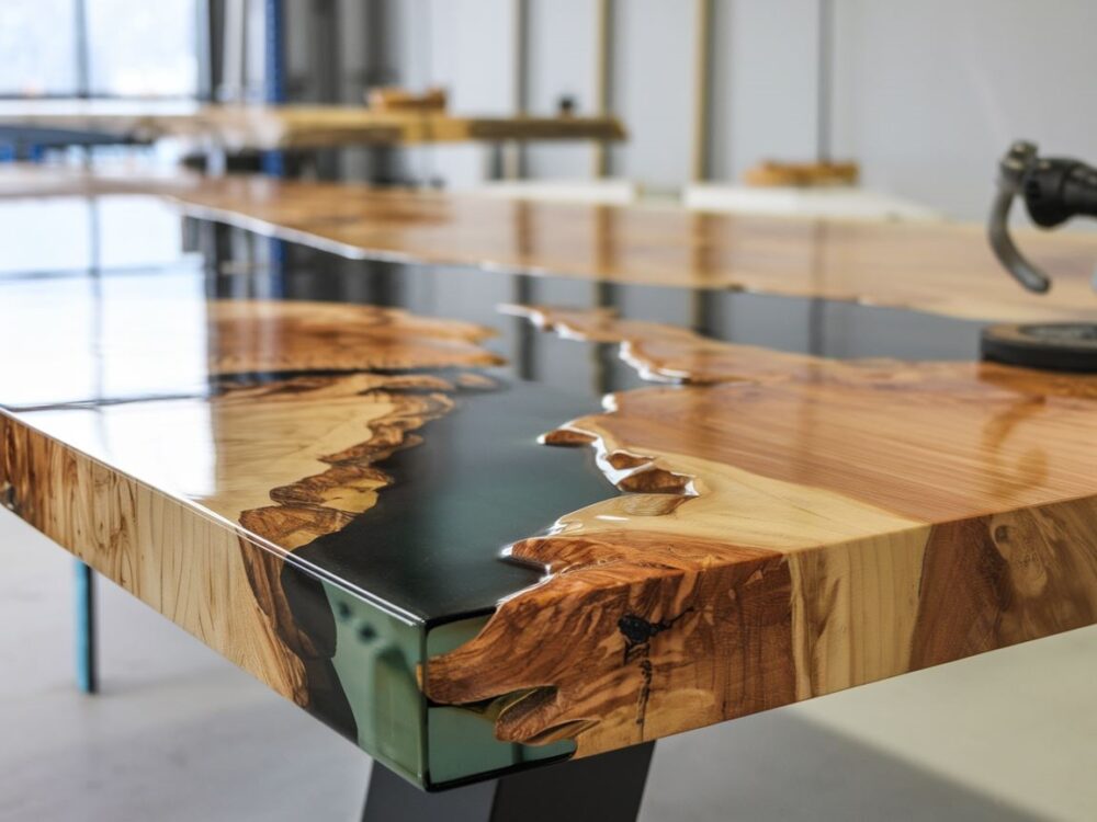 blat z żywicą i drewnem