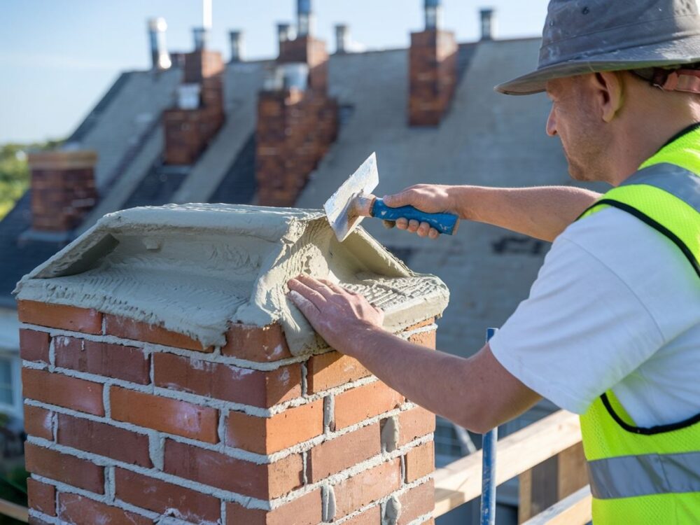 pracownik przy kominie