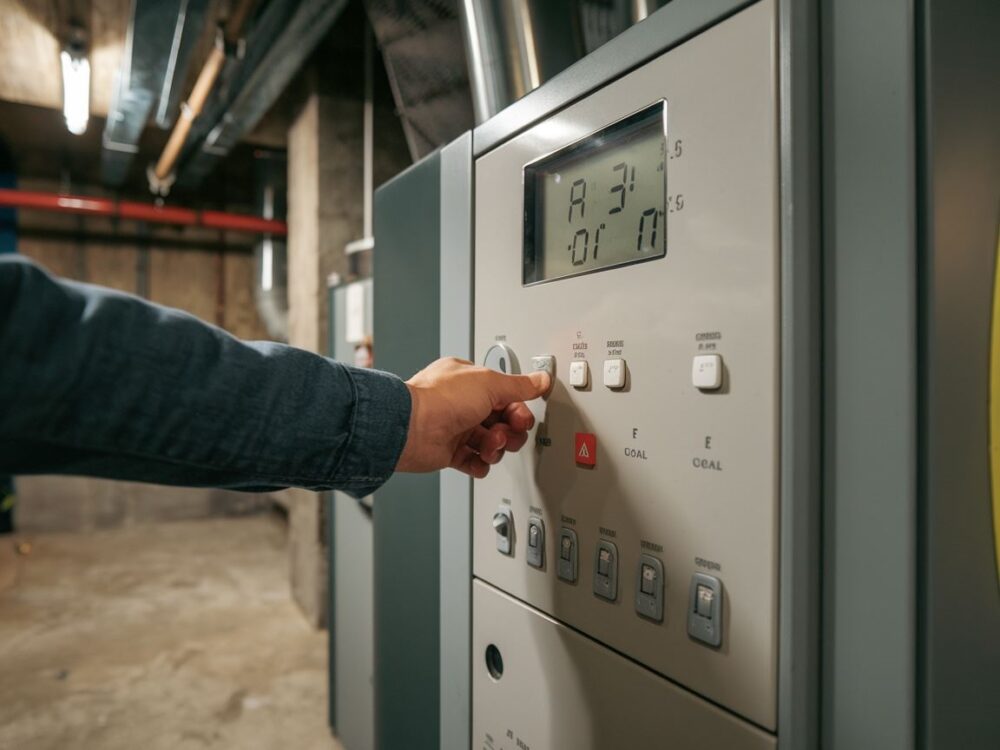 ręka przy panelu pieca