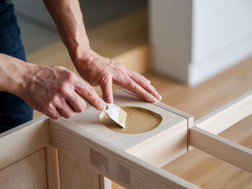 szpachlowanie dziury w szafce