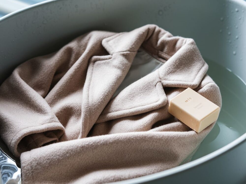 wełniany płaszcz w wodzie