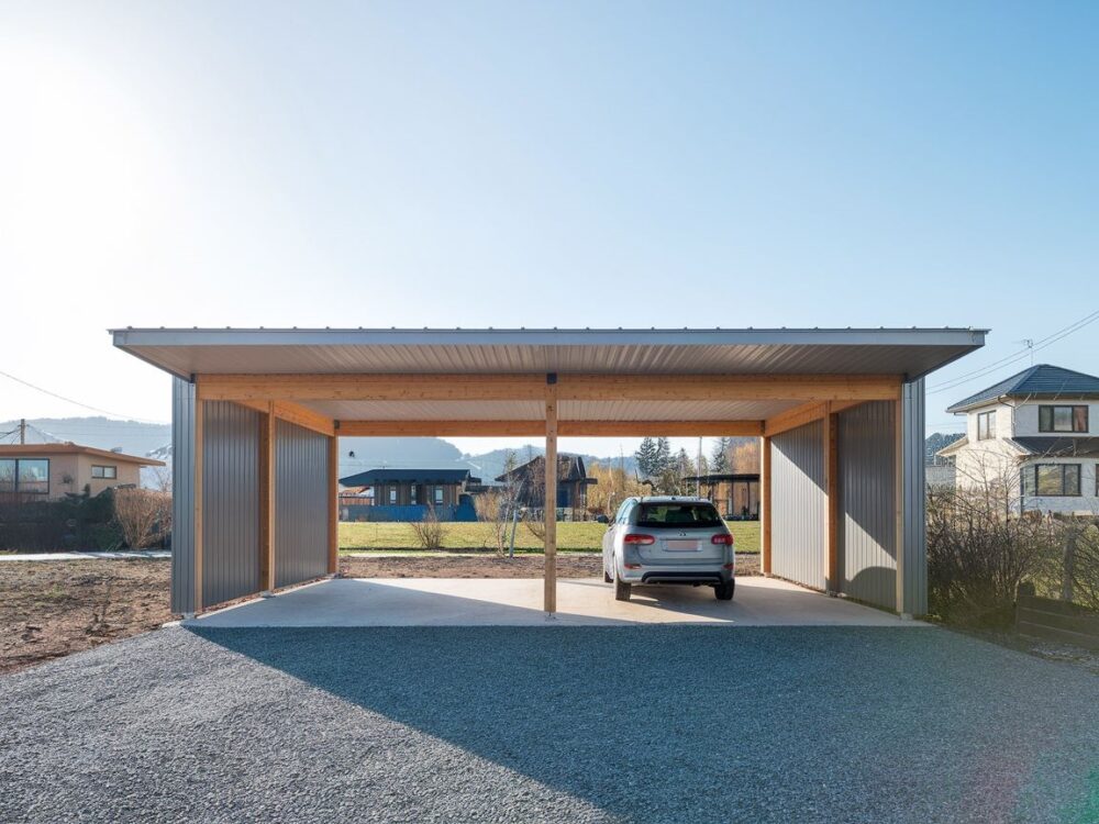 wiata z drewnianymi ścianami