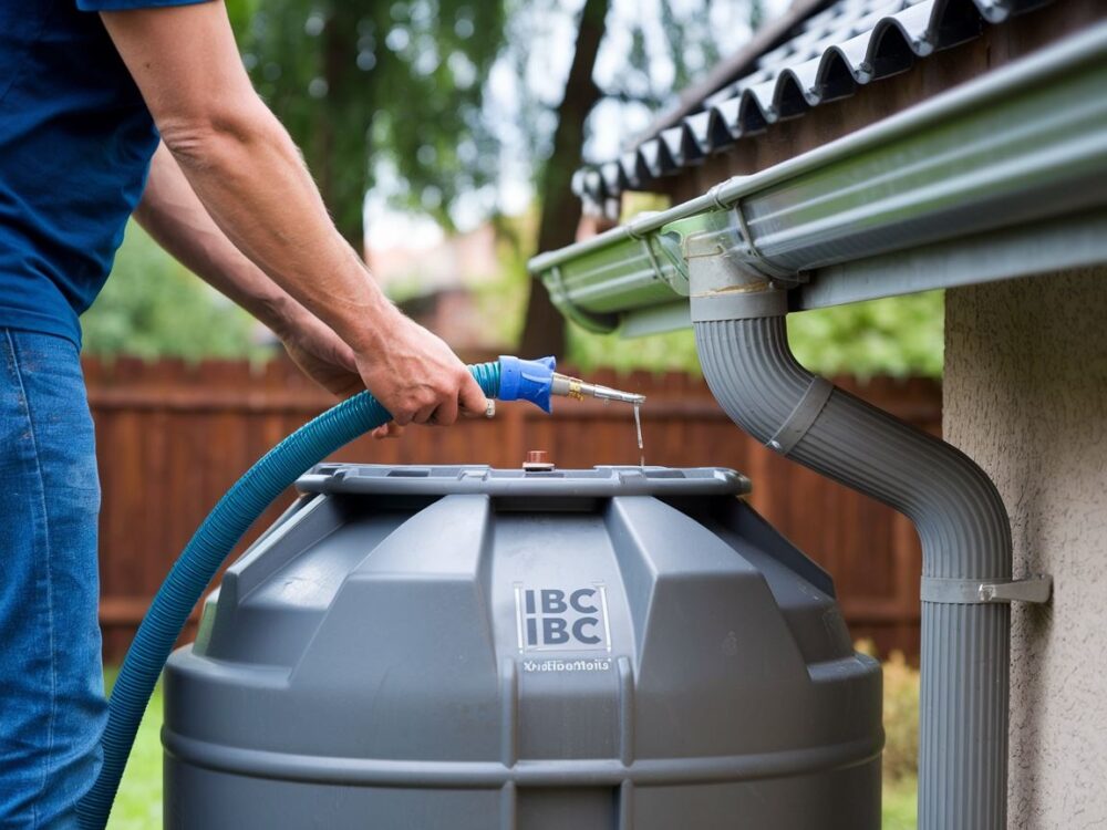 zbiornik IBC przy rynnie